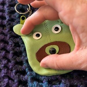 Green Bear Leather Coin Pouch Keychain Wallet - Specialty Women's Accessory